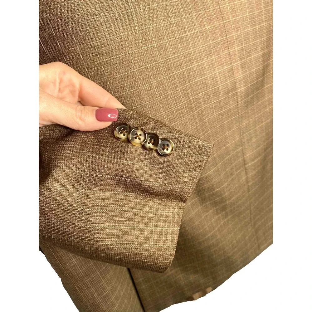 Ermenegildo Zegna Men's Blazer Sport Coat Jacket Size 50R brown‎ plaid silk wool